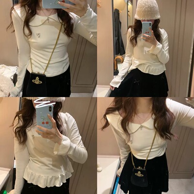 PINKMOON/暖暖甜心 复活款慕斯羊绒打底衫 堆堆领 娃娃领薄绒上衣