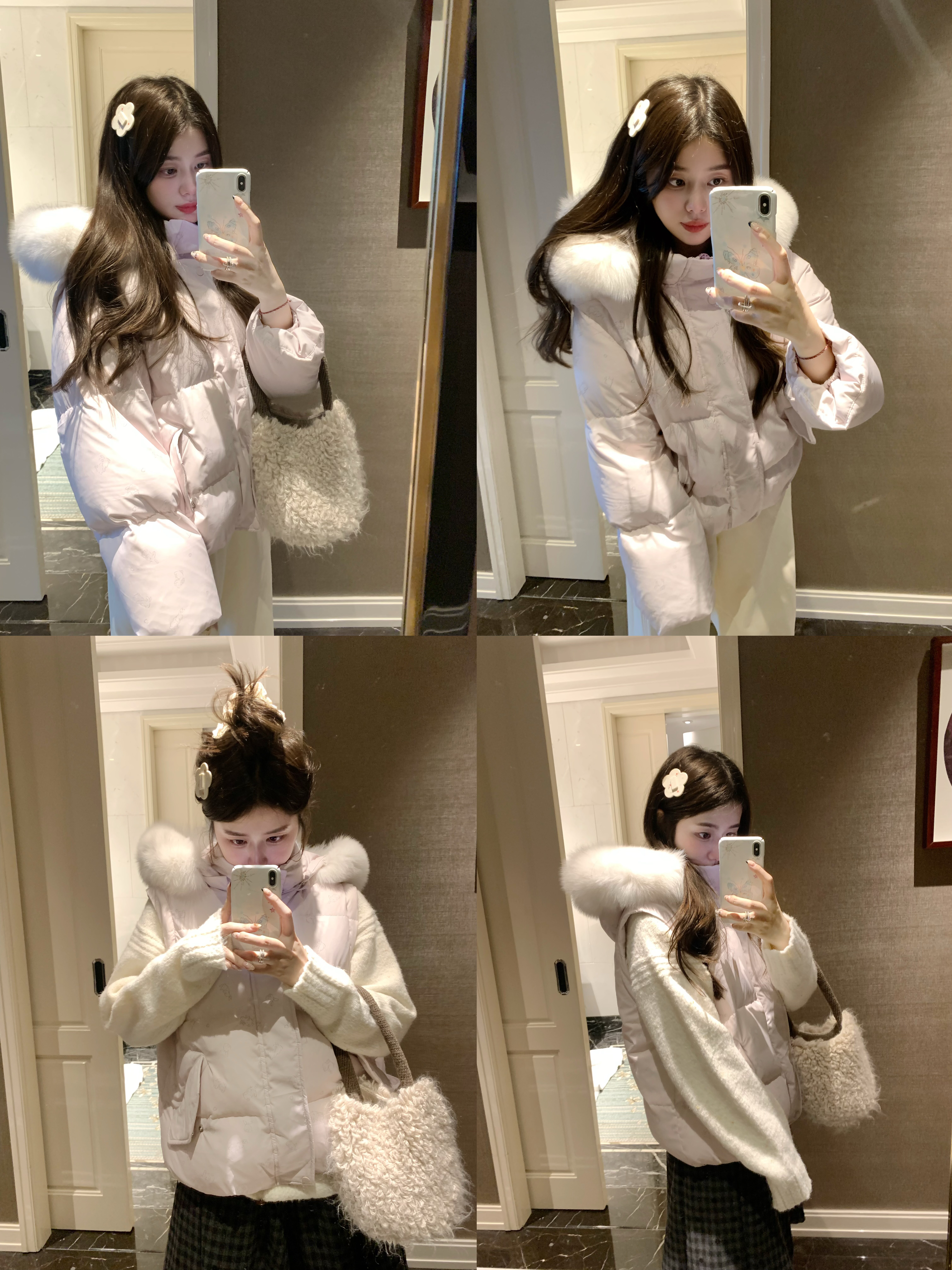 PINKMOON/柔雾小兔子 粉紫色90新国标白鸭绒可拆卸羽绒服马甲