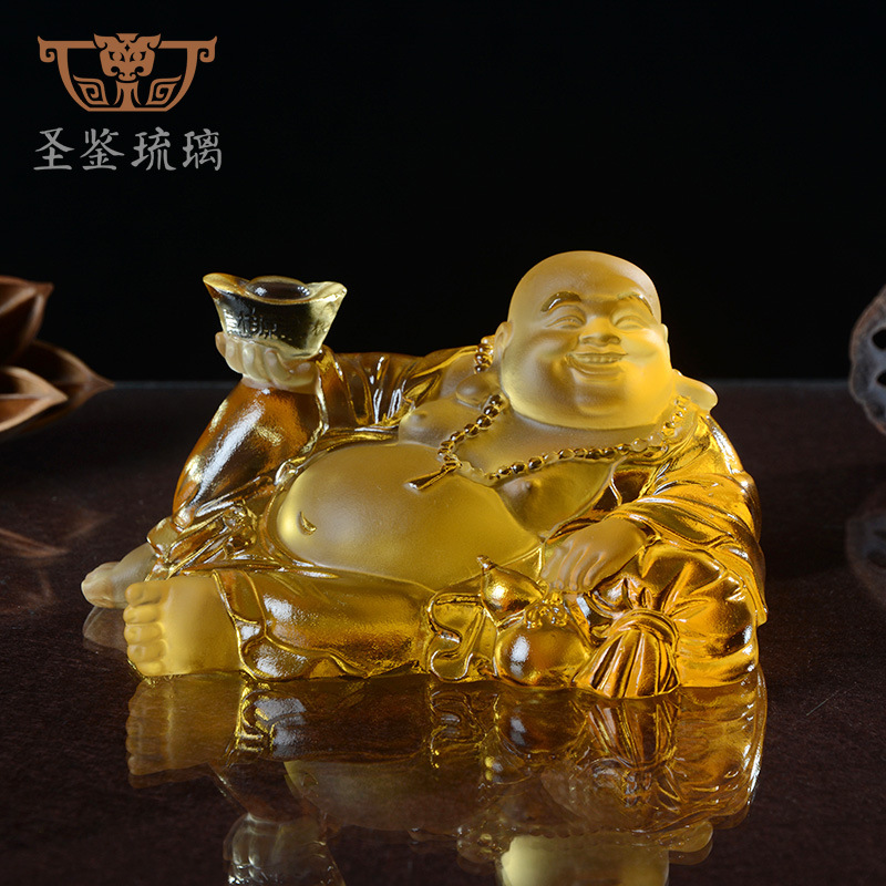 古法琉璃汽车车内饰品装饰摆件弥勒佛和尚元宝招财摆件礼品批发
