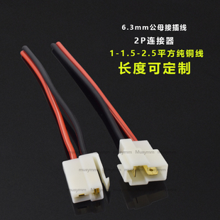 6.3mm公母接插件整套带线2P连接器汽车线束插头接插件纯铜线2平方