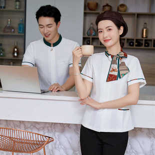 高端酒店餐饮服务员工作服短袖中式餐厅酒楼火锅饭店前台夏季服装
