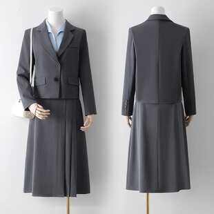 灰色西装套装女大学生教资面试正装西服套裙小个子职业穿搭一整套