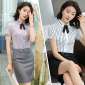 饭店西餐厅前台收银员工作装 酒店服务员工作服女套装 夏季 短袖 衬衫