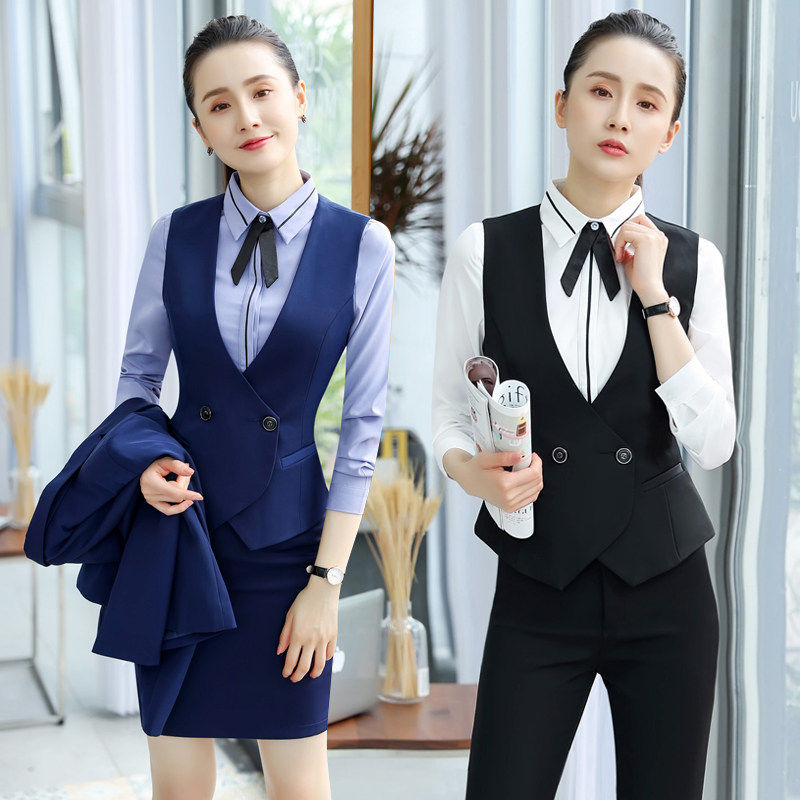 酒店前台工作服马甲女秋冬装美容师餐饮收银服务员长袖职业套装女