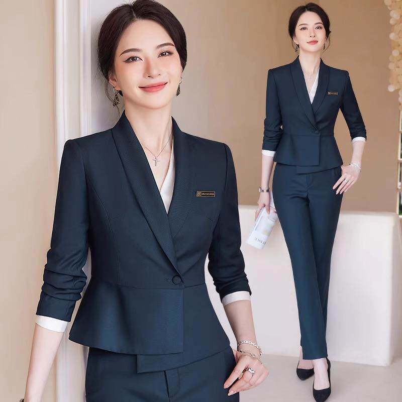 墨绿色职业装西装套装女春秋气质高端美容师珠宝店酒店工装工作服