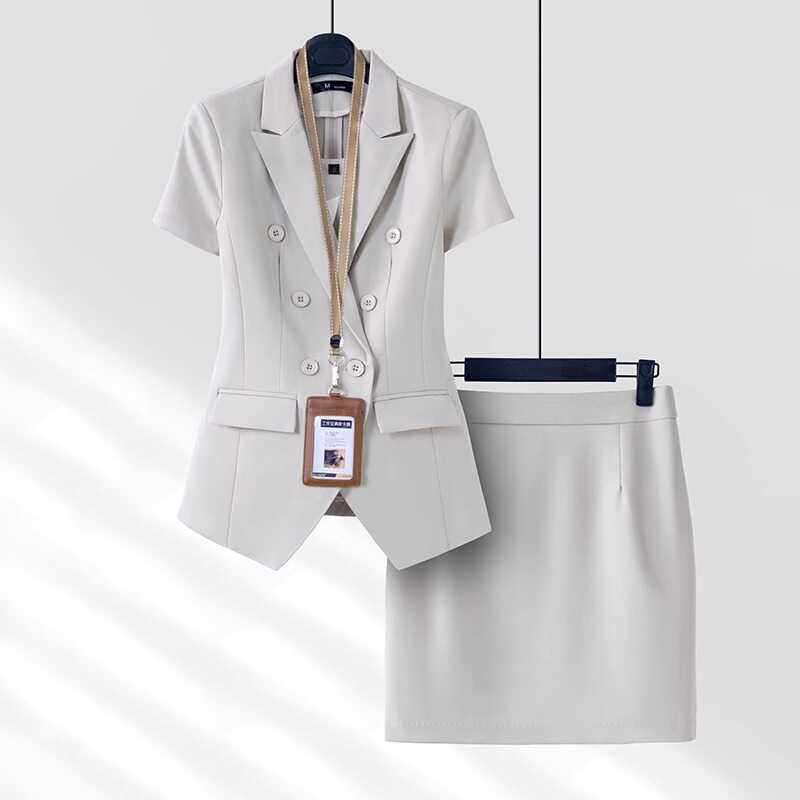 职业套装女夏季薄款面试正装高端酒店经理工作服气质短袖西装套裙