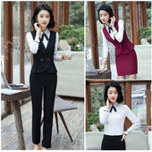 女 空姐美容院工服KVT工装 酒店前台工作服职业装 马甲三件套工装