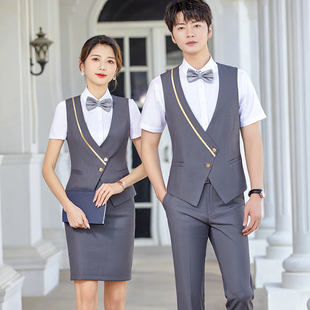 酒店职业马甲套装女珠宝售楼夏季前台接待领班收银员工装服务员男