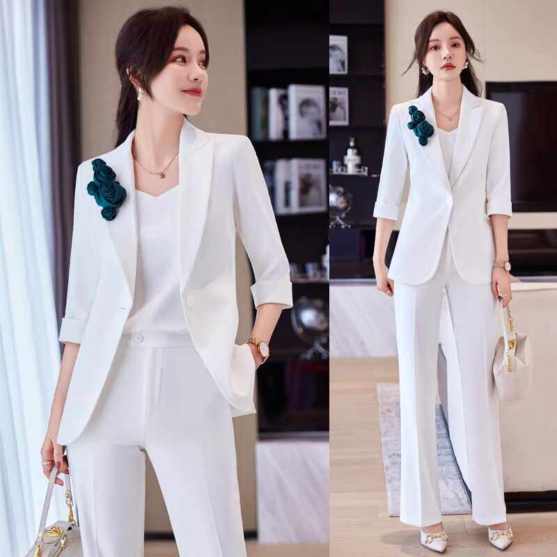 白色西装外套女夏季薄款2024新款职业套装正装酒店经理工作服高端