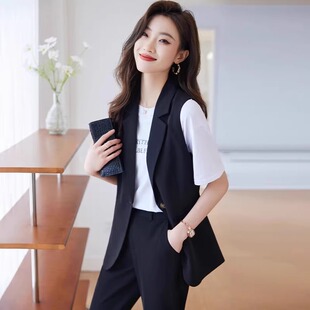黑色西装马甲套装女薄款2025夏季新款外穿女款高级感春秋背心马夹