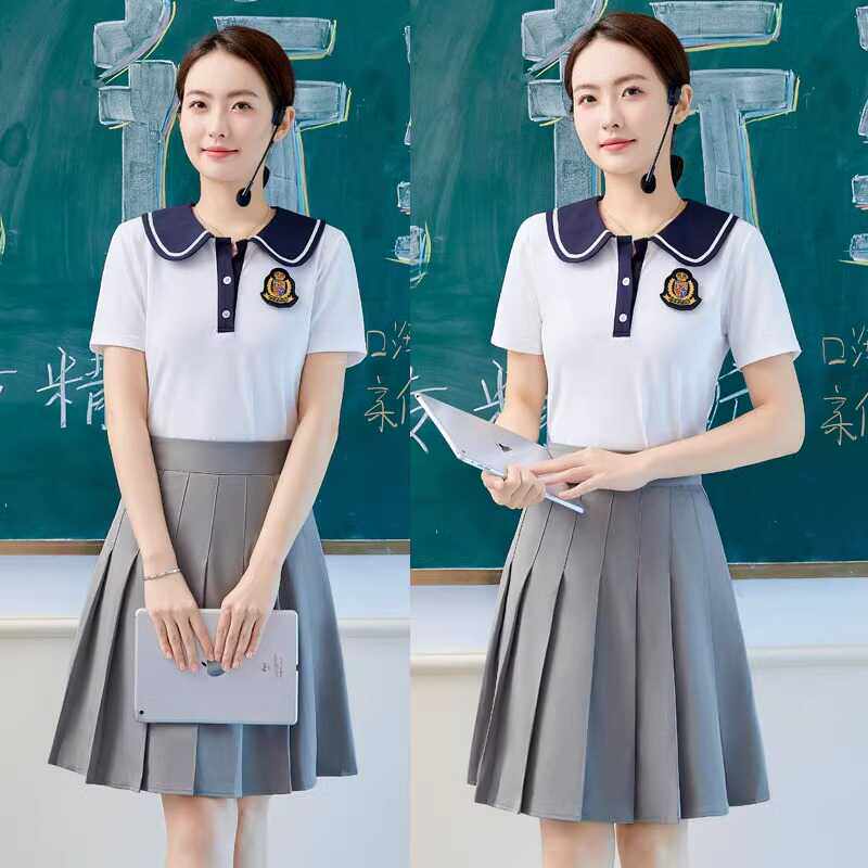 幼儿园园服老师幼师工作班服夏装职业定制LOGO沐足技师制服套装女