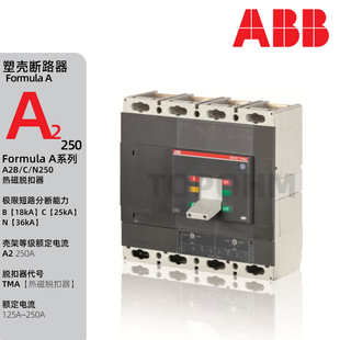 N250 ABB FF塑壳断路器125A175A200A250A空气开关3P4P A2B TMF