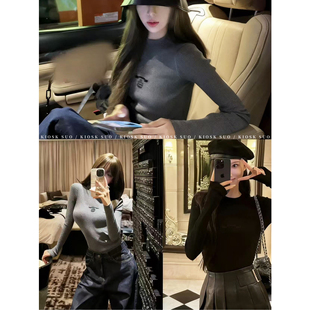 KIOSK SUO 经典爆款上架!气质字母圆领修身长袖针织打底衫女