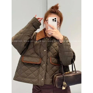 KIOSK SUO 顶配版 25SS字母刺绣菱格纹翻领拼皮棉服上衣外套女