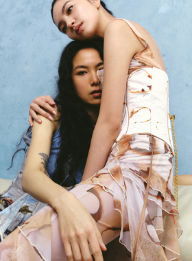 【年终清仓】五折Boujee原创设计烧毁印花荷叶边连衣裙度假女神