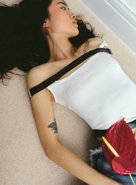 【年终清仓】五折Boujee皮带拼接解构工字白背心短复古露肩松弛