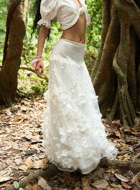 Boujee布几 立体花蕾丝拼接半身长裙重工法式度假绝美女神纯欲