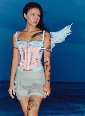 【年终清仓】五折Boujee芭蕾鱼骨胸衣蕾丝粉色度假原创设计纯欲