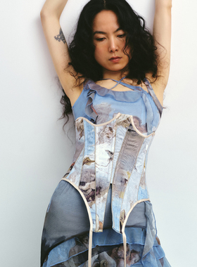 【年终清仓】五折Boujee原创复古油画印花鱼骨束腰氛围感女神度假