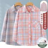 上衣宽松休闲中老年春秋款 妈妈纯棉格子衬衫 长袖 新款 全棉衬衣 春装