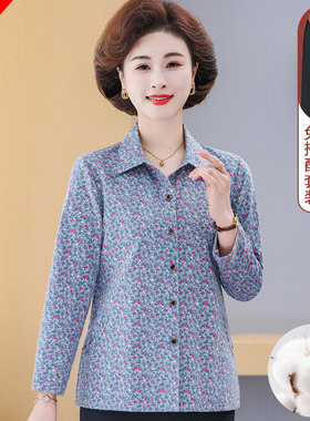 100%全棉老年妈妈春秋长袖衬衫