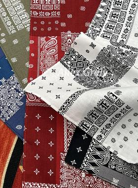 精梳纯棉加大70x70腰果花方巾2024新款拼接头巾欧美ins机车街舞潮