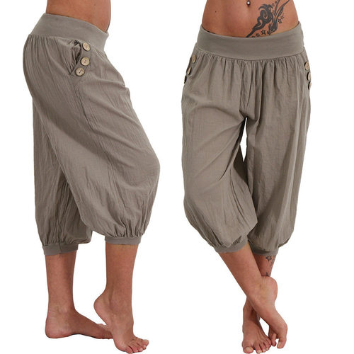 Large+lantern+pocket+captcha+pants+加大码灯笼口袋纯色七分裤