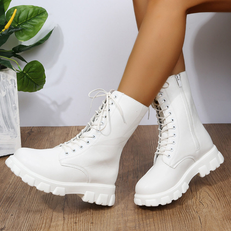 外贸大码新款时装靴女亚马逊跨境中筒皮带扣马丁靴Martin+boots