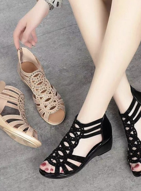 women peep-toe shoes zipper after the Roman sandals罗马凉鞋