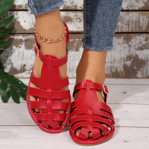厚底罗马凉鞋女shoes复古交叉绑带外穿平底沙滩鞋大码女鞋Sandals