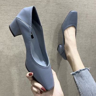 Mid Heel High Heels Square Toe Shallow Mouth Shoes Girl lady