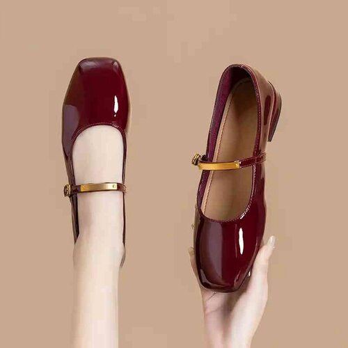 Red Women's Flats Round Toe Female Ballet Shoes Patent Leath