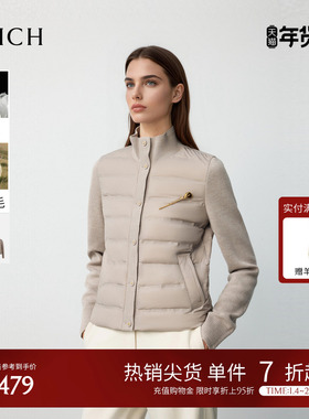 【90%鹅绒】PRICH时尚羊毛针织排骨羽绒服2025冬新品保暖短外套女