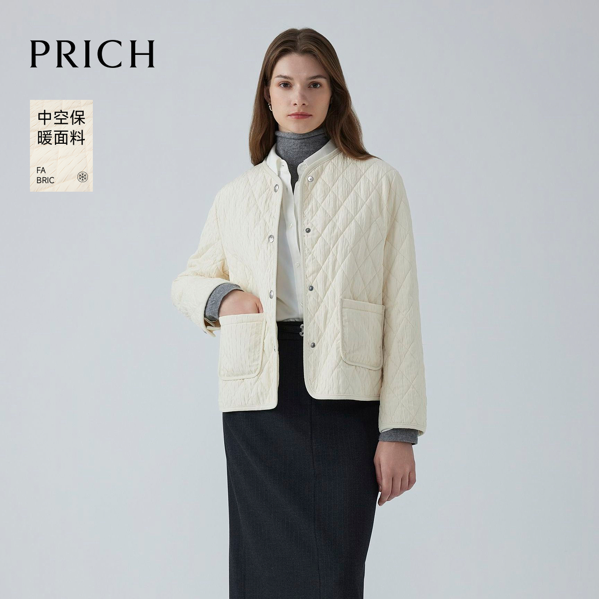 【超能小太阳】PRICH小香风气质格纹棉服冬季单排扣保暖外套女装