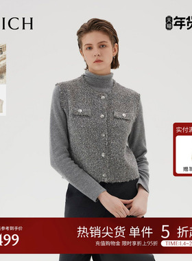 【绵羊毛】PRICH简约小香风针织无袖马甲冬季新款圆领上衣女