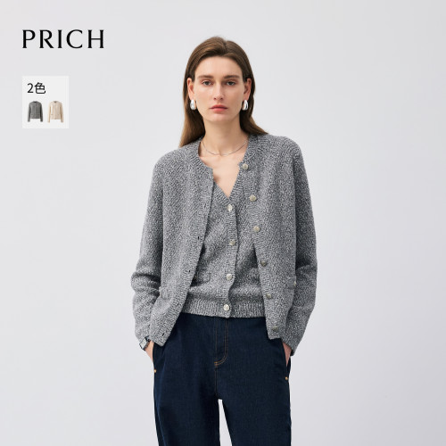 【舒心】PRICH法式小香风金属扣圆领针织开衫早秋毛衣外套光泽肌