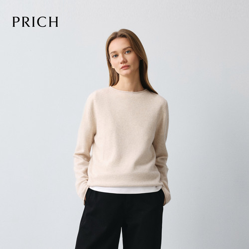 PRICH简约基础卷边领软糯针织衫2026冬季新款通勤内搭打底毛衣女