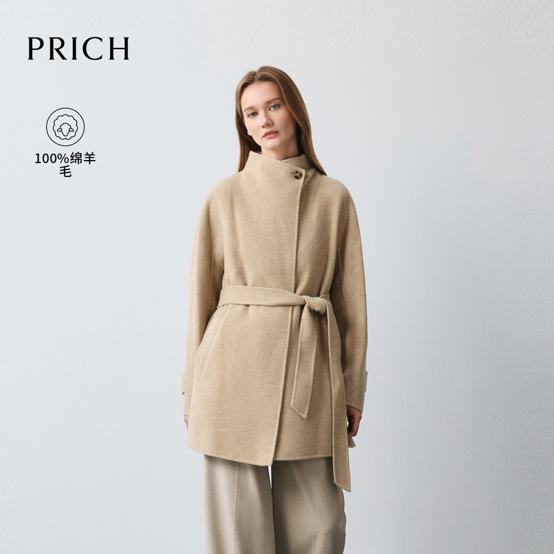 【100%绵羊毛】PRICH松弛感立领双面呢大衣2026冬季新款外套女