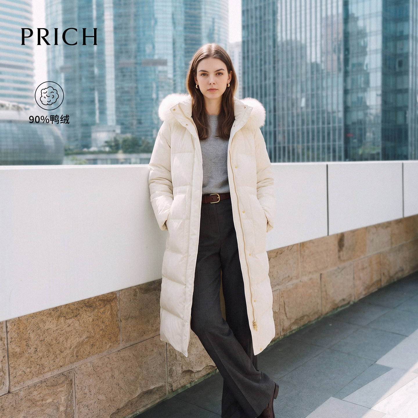 【预售】【90%鸭绒】PRICH时尚狐狸毛领连帽羽绒服2026冬季新款过