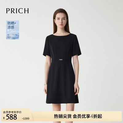 【防晒UPF50+凉感】PRICH时尚小黑裙夏季短袖连衣裙女
