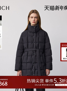 【90%鹅绒】PRICH时尚立领面包格纹收腰保暖羽绒服2025冬季新款女