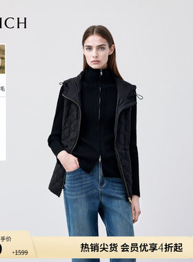 【三防】PRICH时尚菱格纹连帽马夹冬季羊毛棉服马甲女