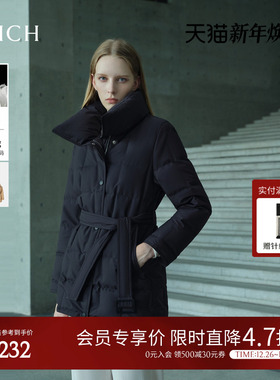 【90%鹅绒】PRICH时尚翻领束腰型面包格保暖羽绒服2025冬季新款女