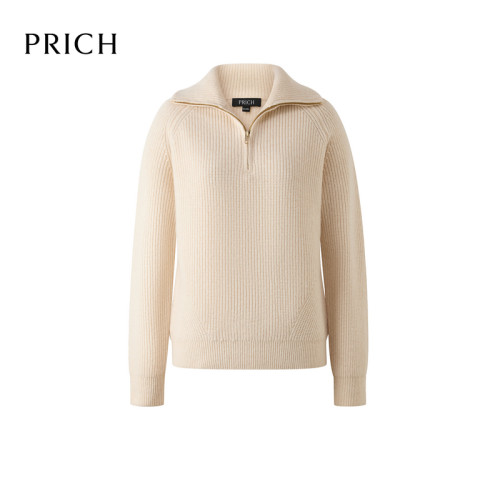 PRICH秋冬新款半拉链polo领毛衣女修身坑条运动休闲百搭针织衫