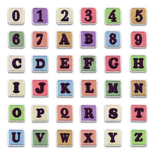 方块彩色英文字母刺绣布贴多巴胺26小字母服装包包装饰贴