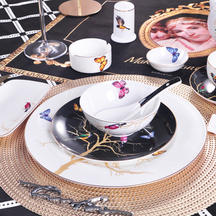 高档餐具酒店陶瓷摆台套装饭店豪华餐厅餐饮碗盘摆盘骨瓷碟勺盘子