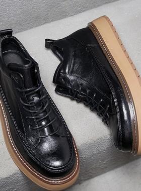 帕达索真皮复古工装靴男皮靴休闲中帮皮鞋短靴秋冬马丁靴男240727