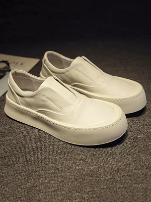 帕达索小白鞋男透气百搭潮鞋简约一脚蹬休闲懒人鞋真皮板鞋240320