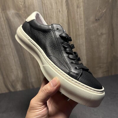 帕达索男鞋春季休闲男皮鞋真皮百搭休闲板鞋黑色潮鞋 230323-HXY