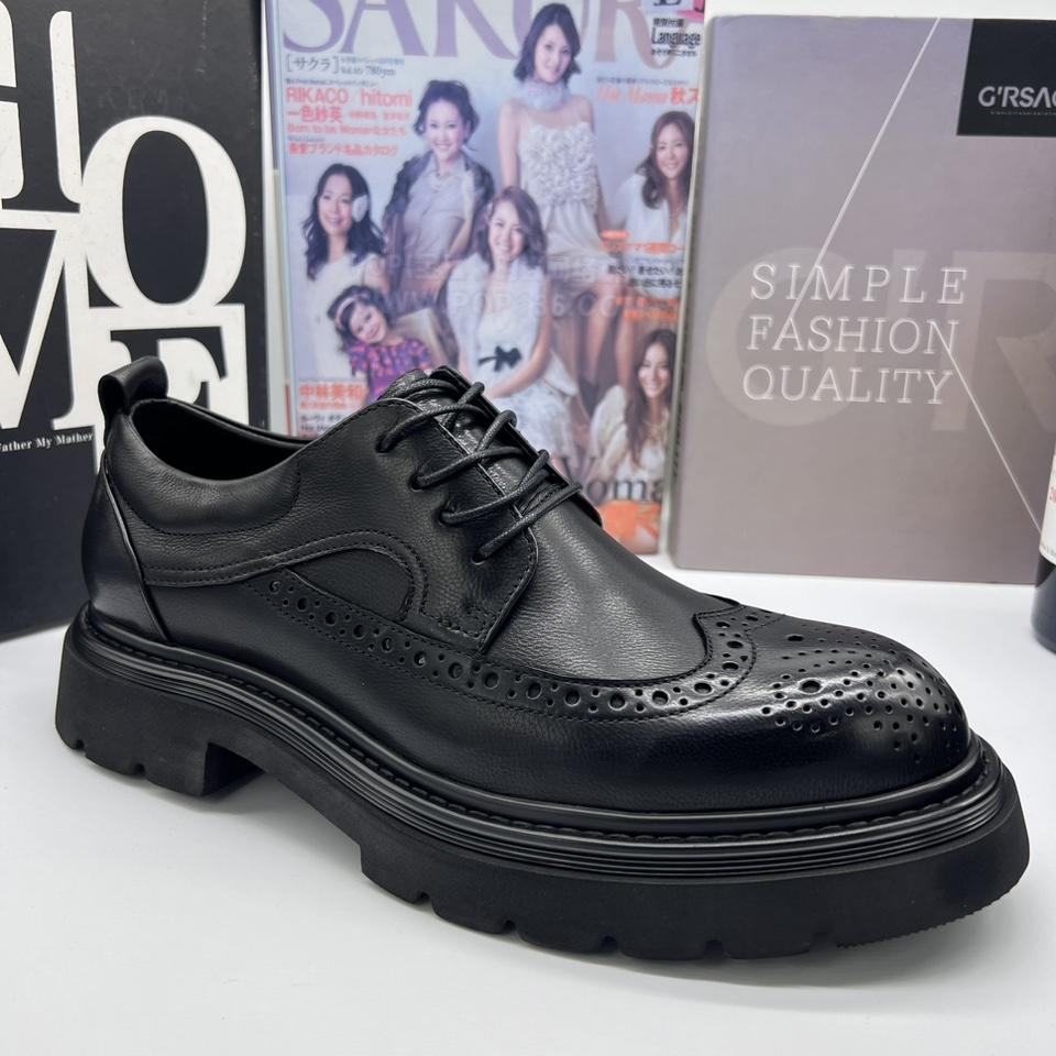 帕达索牛皮鞋复古英伦厚底男鞋圆